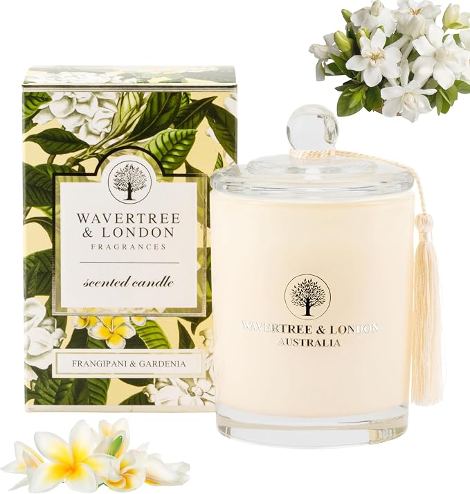Luxury Frangipani & Gardenia Soy Wax Candle - Hand Poured in Australia, 11.66 oz Glass Jar Fancy Candle, Strong Scented, Non-Toxic, Long Lasting 60 Hour Burn, Relaxing Natural Floral Candle Gift