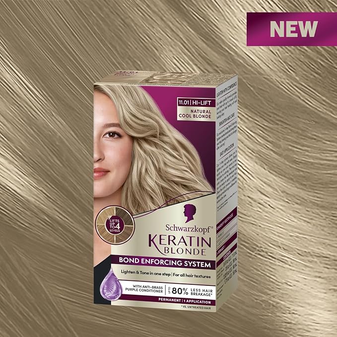 Schwarzkopf Keratin Blonde Hair Dye, 11.01 Hight Lift Natural Cool Blonde, Professional Quality Permanent Hair Color, Bond Enforcing System Helps Prevent Breakage* (Pack of 2)