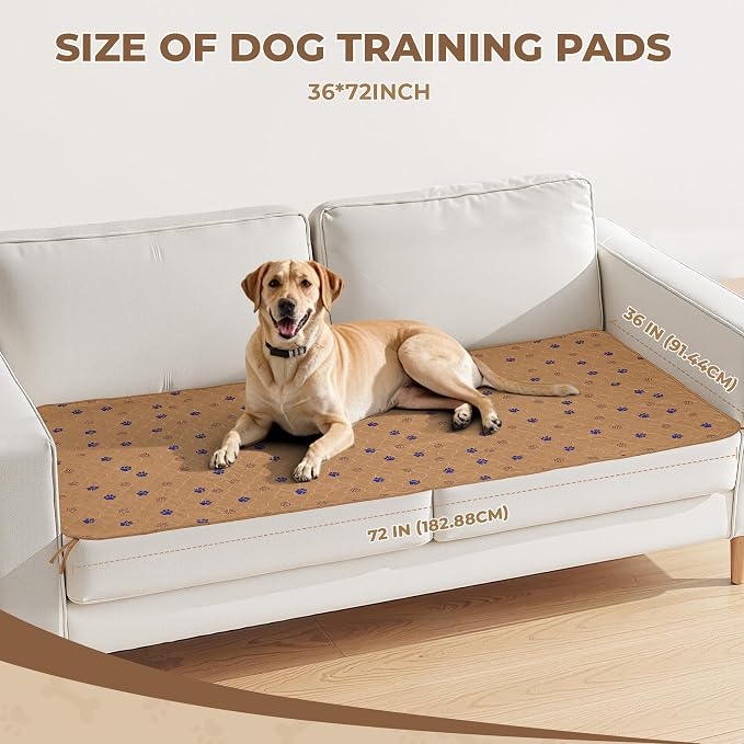 Fostanfly Washable Pee Pads for Dogs, Leak-Proof, 36"x72"-2 Pack, Brown | Ultra-Absorbent, Waterproof, Non-Slip, Large Reusable Pee Pads for Puppy Potty Training, Crate and Playpen with 8 Tie Straps