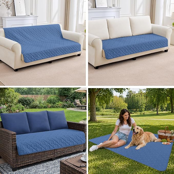 PAWFINITY Waterproof Bed Cover for Dogs, Pet Blanket for Mattress Washable | Paw Print Quilted, Hair Resistant, Anti Cat Scratch, Pee Proof Furniture Protector for Queen Size Bed, 68x82 Inch, Blue