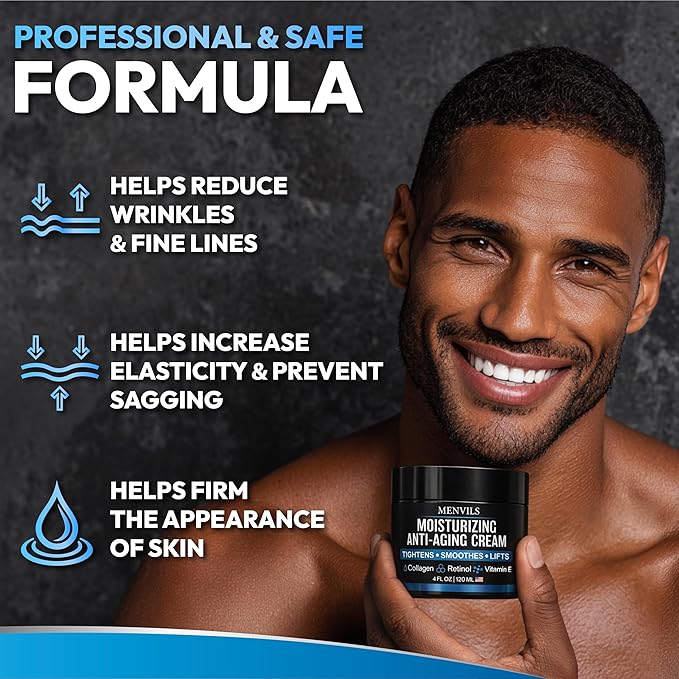 (2 Pack) Mens Face Moisturizer Cream - Anti Aging & Wrinkle for Men with Collagen, Retinol, Vitamins E, Jojoba Oil - Face Lotion - Age Facial Skin Care - Eye Wrinkle - 8 oz Total