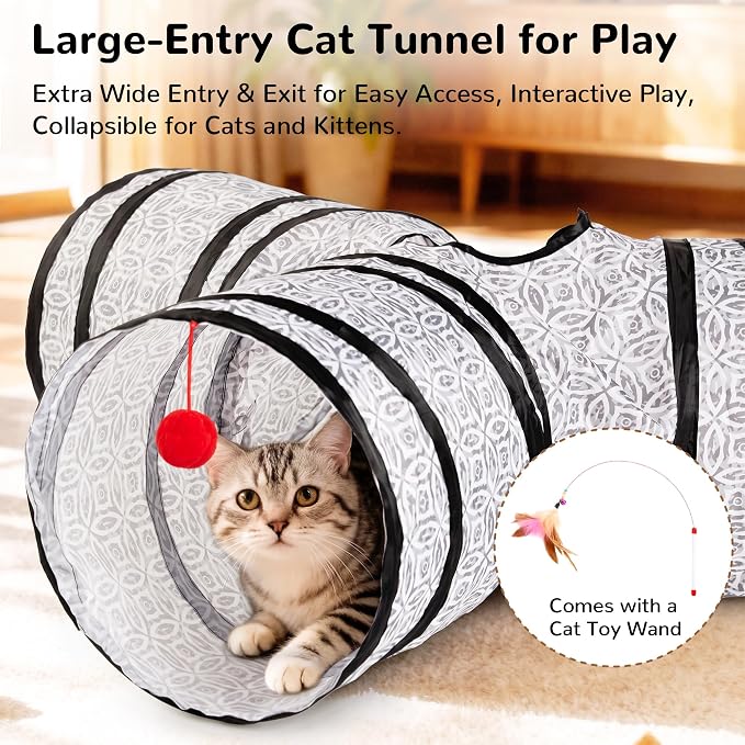 Tempcore Cat Tunnel, 3-Way Collapsible Toy for Indoor Cats, Grey Coin