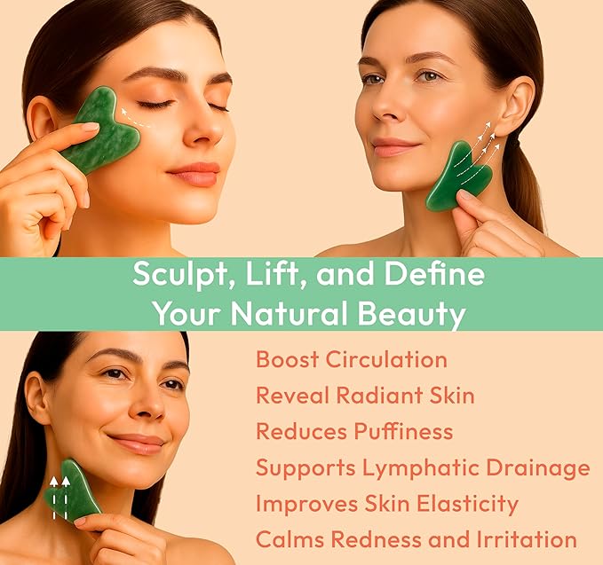 DoSensePro Jade Gua Sha Facial Tool - 100% Natural Xiuyan Jade Authentic Stone for Face Sculpting, Puffiness Relief, Lymphatic Drainage & Skin Glow