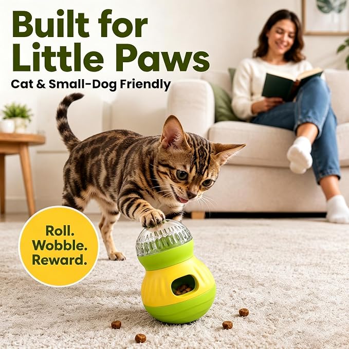 Dog & Cat Treat Dispenser Wobble Ball, Green-Yellow