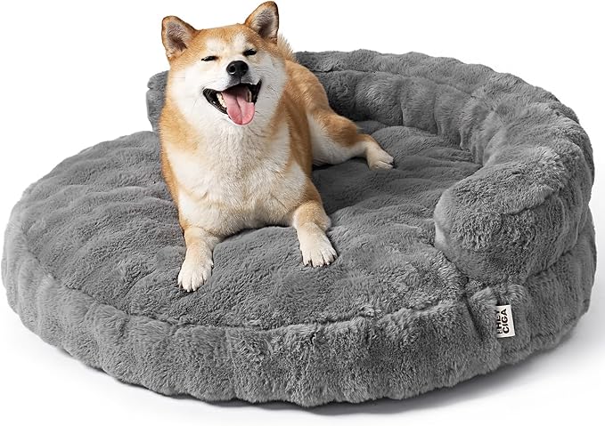EHEYCIGA Soft Dog Couch Bed for Large Dog, Fluffy Medium Dog Bed with Removable Washable Cover, Bolster Pet Sofa, Waterproof and Non-Slip, 36" x 36"x 9", Grey