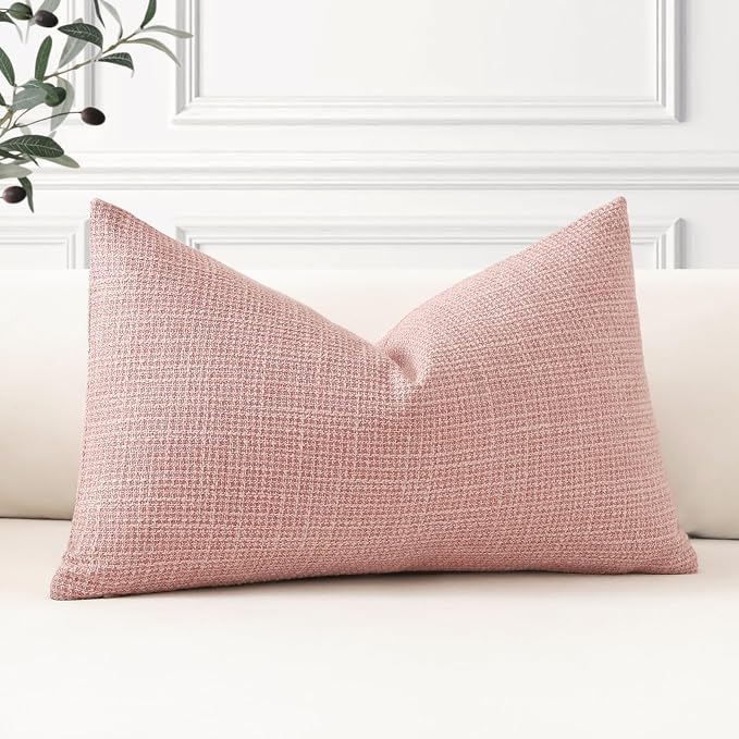 OTOSTAR Linen Throw Pillow Cover Set of 1 Decorative Lumbar Pillowcases Cushion Covers 16x24 Inch for Home Decor Sofa Bedroom Car 40 x 60CM Pink