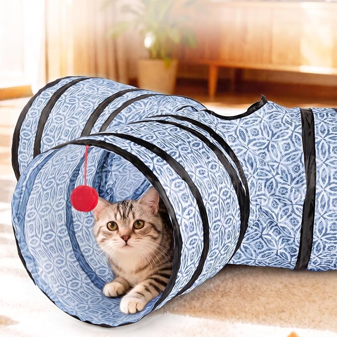 Tempcore 3 Way Collapsible Cat Tunnel for Indoor Cats, Pet Tunnel Bored Toys with Peek Hole & Ball for Puppy, Kitty, Kitten, Rabbit