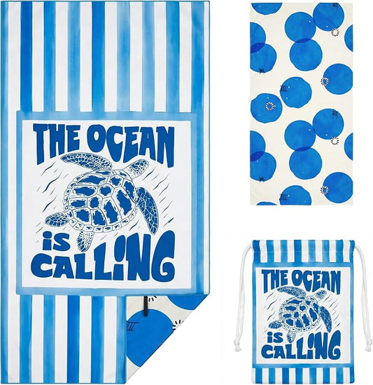 Microfiber Beach Towel Oversized w/Travel Bag, 71 * 36'' Double Print 2-in-1 Quick Dry XL Beach Towels for Cruise Pool Yoga Gym Vacation Gift, Lightweight Absorbent Sandproof Large Bath Towel