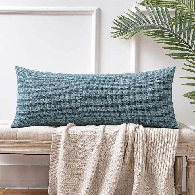 OTOSTAR Linen Throw Pillow Cover Set of 1 Decorative Long Lumbar Pillowcase Rectangle Cushion Cover 14x36 Inch for Home Decor Sofa Bedroom Car 35 x 90CM Blue
