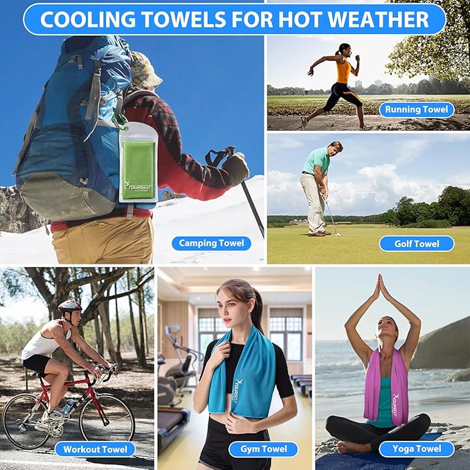 SYOURSELF Cooling Towels for Neck and Face, 4 Pack 40" x 12" Cooling Towel for Hot Weather, Soft Breathable Instant Cool Chilly Pad for Sports Golf Yoga Gym Athletes Camping Ice Towels