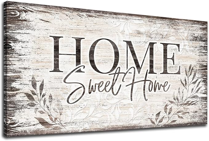 arteWOODS Home Sweet Home Wall Art Sign Large Dark Brown Farmhouse Wall Sign for Living Room Decoration Wooden Board Design Canvas Prints Modern Rustic Artwork Leaf Pictures Wall Decor 20" x 40"