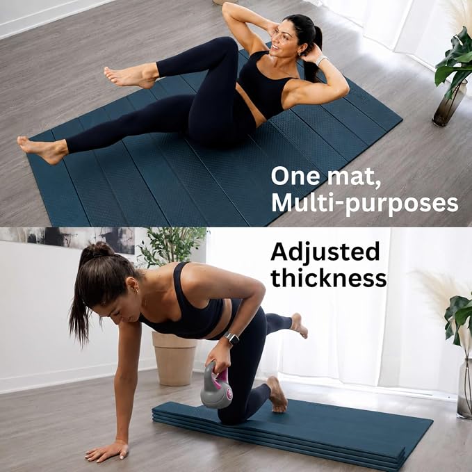 Foldable Large Yoga Mat, Extra Space 72"L x 48"W (183 x 122 cm), 6mm & 8mm Thick, Workout Mat for Home Gym and Travel - Anti-Slip Folding Exercise Mat for Yoga & Pilates