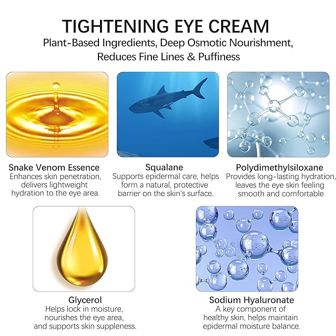 Snake Venom Eye Cream, Firming & Anti-Aging Treatment for Under Eye Bags, Dark Circles, Instantly Reduces Puffiness & Wrinkles, 0.5 Oz x 2 Pack