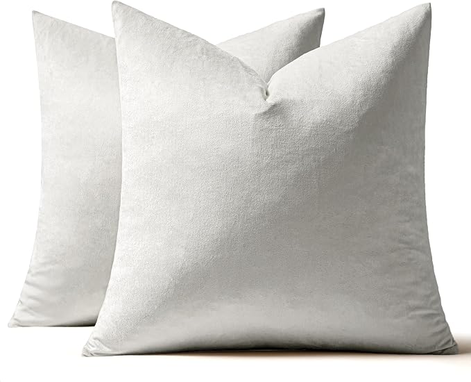 MIULEE Velvet Throw Pillow Covers 20x20 Inch Pack of 2 Greyish White | Soft Solid Decorative Pillow Covers, Modern Luxury Home Decor, for Couch Chair Sofa Bedroom Livingroom