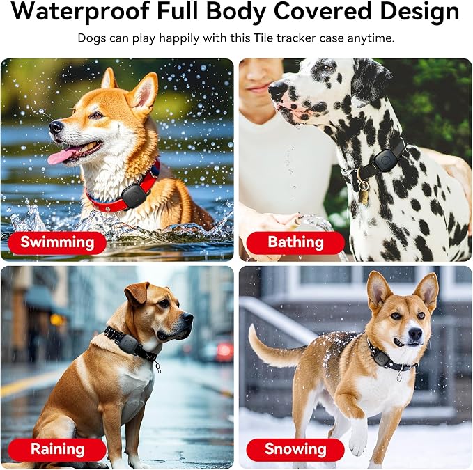 DDJ Waterproof Dog Collar Holder for Life360 Tile Mate Tracker, 4-Pack Durable Silicone Cover, Anti Lost for Tile Tracker Case for Cat & pet Collars, Easy Installation, Black, Pink Punch, Blue, Pink