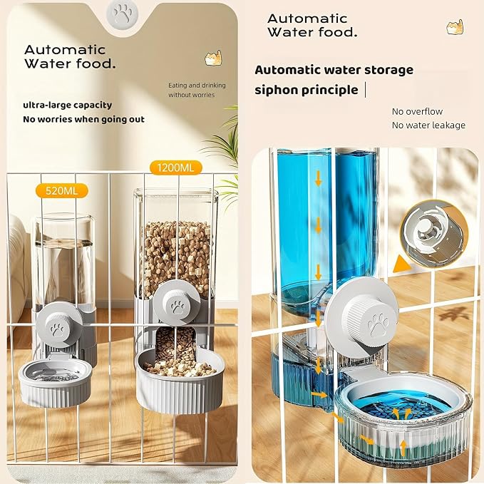 GPY Automatic Hanging Gravity Pet Feeder and Water Dispenser Set | Automatic Rabbit Bunny Feeder and Guinea Pig Water Bottle Water Dispenser for Dogs Cats Pets Animals Large Capacity (Blue)