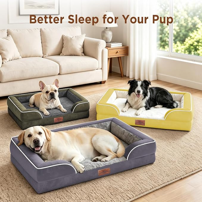 Comfort Expression Waterproof Orthopedic Dog Beds for Large Sized Dog | Supportive Egg Crate Foam Large Pet Bed with Removable Bolsters, Dog Couch with Washable Cover & Non-Slip Bottom, 38x25 Inch