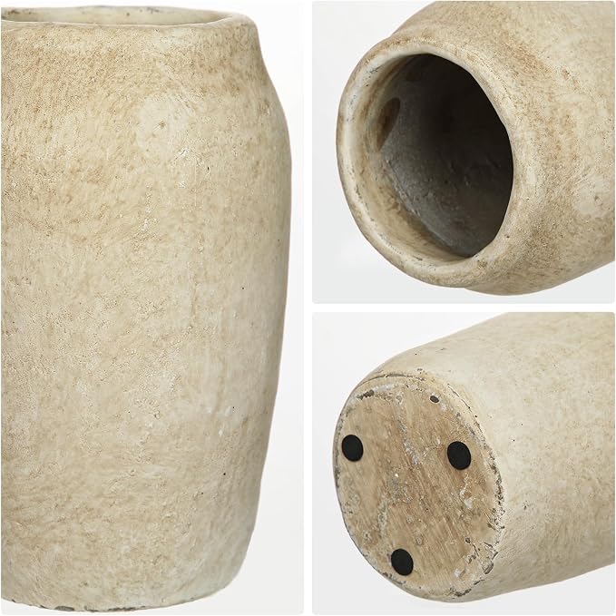 Briful Rustic Vase for Farmhouse Tabletop Decor, 6.8" Small Ceramic Vase, Distressed Antique Earthenware Vase for Modern Farmhouse, Bookshelf Kitchen Counter Mantle Shelves Bedroom Home Office Decor