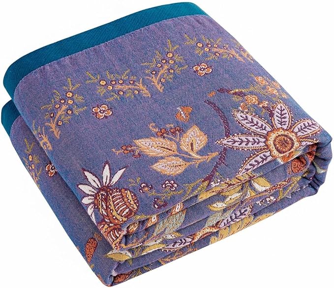 XIBLC Boho Blanket, 100% Cotton Farmhouse Decorative Throw Blanket, 80"x90" Reversible Bohemian Throw Blanket, Purple All Season Muslin Breathable Woven Blankets Quilt