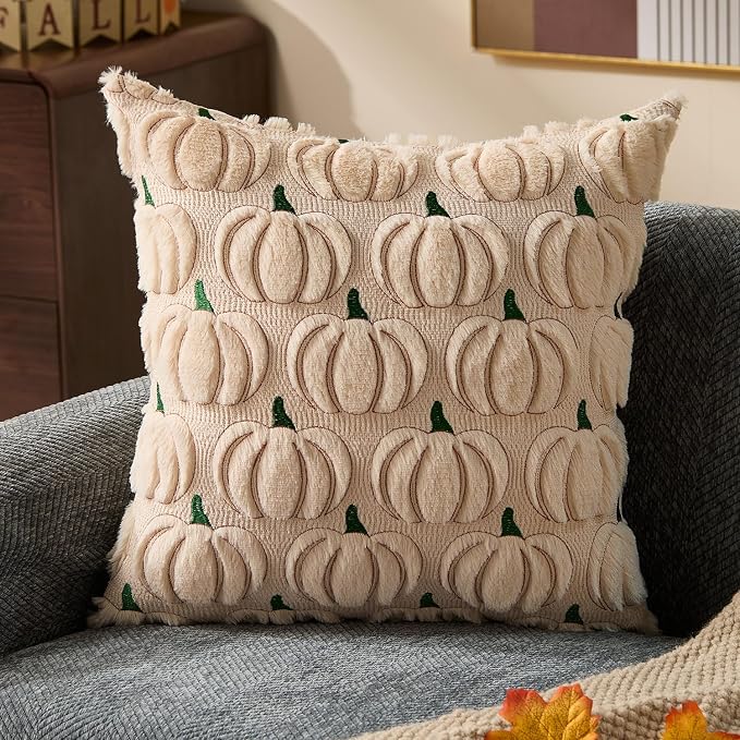 DFXSZ Fall Pillow Covers 20x20 2Pcs Beige Green Rust Pumpkin Fall Decorations