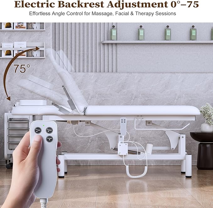 Electric Spa Bed, Dual Motor Electric Massage Table with Adjustable Backrest & Height, Adjustable Massage Table with Sturdy 4 Leg, Paper Holder for Spa, Massage, Esthetician, Salon