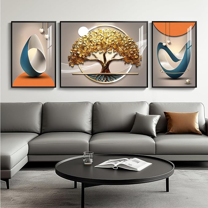 Cuspin Modern Luxury Large Wall Art Set of 3 Bright Style Abstract Paintings, Glossy Art Prints for Living Room, Hallway, Dining Room, Office