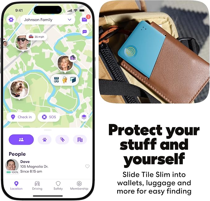 Life360 Tile Slim - Wallet Finder, Bluetooth Tracker and Item Locator for Luggage Tags, Passports and More. Both iOS and Android Compatible. Phone Finder. 1-Pack (Aqua Lemon)