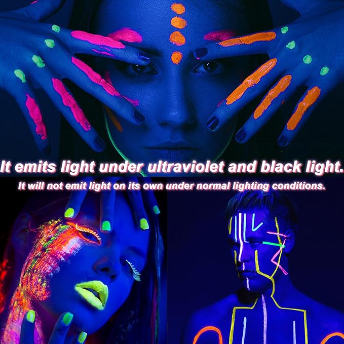 Glow in the Dark Face Body Painting, Glow Blacklight Face & Body Paint Makeup, Mardi Gras Halloween UV Crayon Kit Black Light Birthday Party Camouflage Party Supplies (24 color)