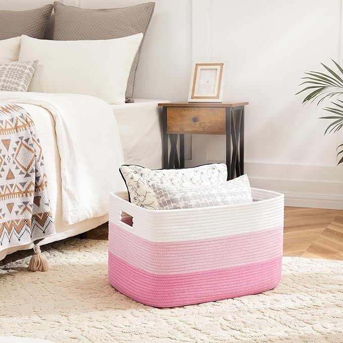 Artfeel Blanket Basket,Rectangle Woven Baskets for Storage,30L Laundry Basket for Decorative Nursery Blanket,Toys,Dirty Clothes and Magazine in Shelves,Baby Room,and Living Room