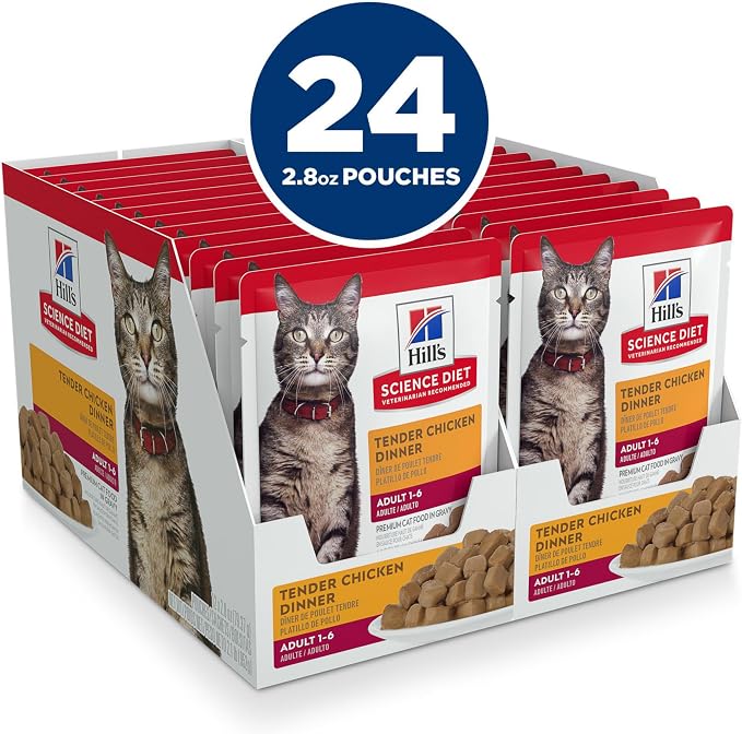 Hill's Science Diet Adult 1-6 Wet Cat Food | #1 Veterinarian Recommended, Tender Chicken Recipe, 2.8 oz. Pouches, 24-Pack
