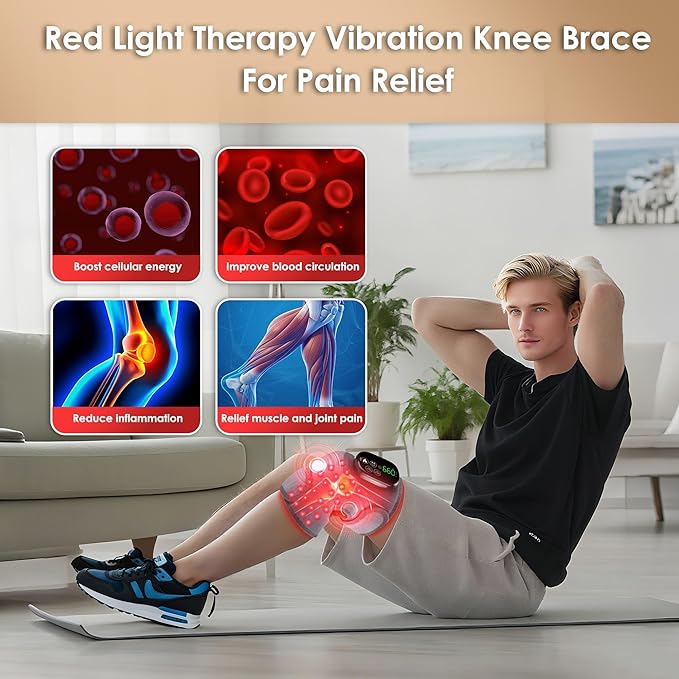 Knee Massager, Knee Wrap with 660nm Red & 850nm Infrared Light, Electric Heating Pad for Knee Comfort, Cordless Rechargeable Heat Wrap for Joint, Shoulder, Muscle