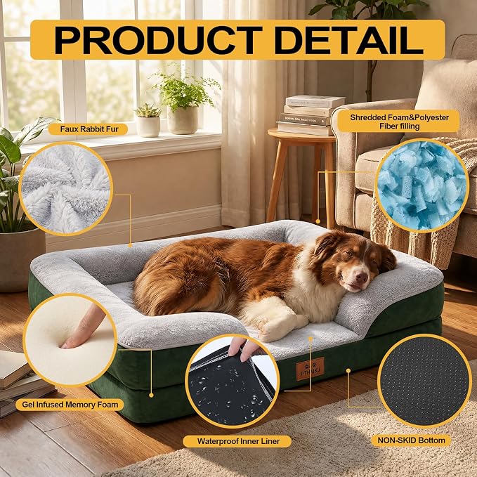 Orthopedic Dog Beds Large Sized Dog, Memory Foam Dog Bed Couch, 36"L | Dual-layer Foam Mat, Washable Cover&Waterproof, Contoured Bolster Design, Indoor&Car Truck, Pet Bed for Dogs Cats Up to 50lbs