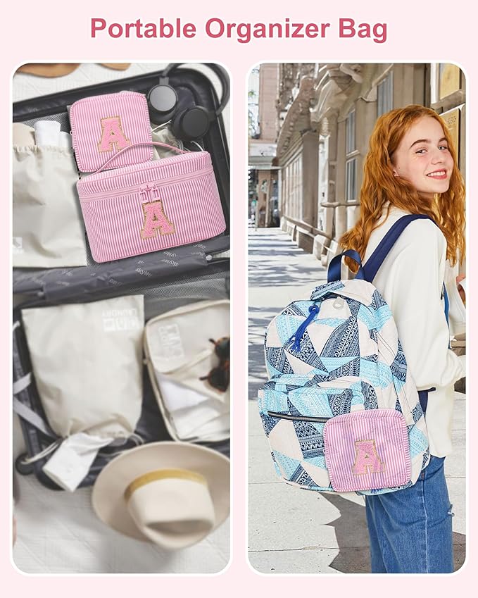 MONSTINA Initial Period Bag Sanitary Napkin Storage Bag Tampon Pouch Portable Feminine Care First Period Kit for Teen Girls Women Gift for Her Cute Toiletry Bag,2PCS,Pink O