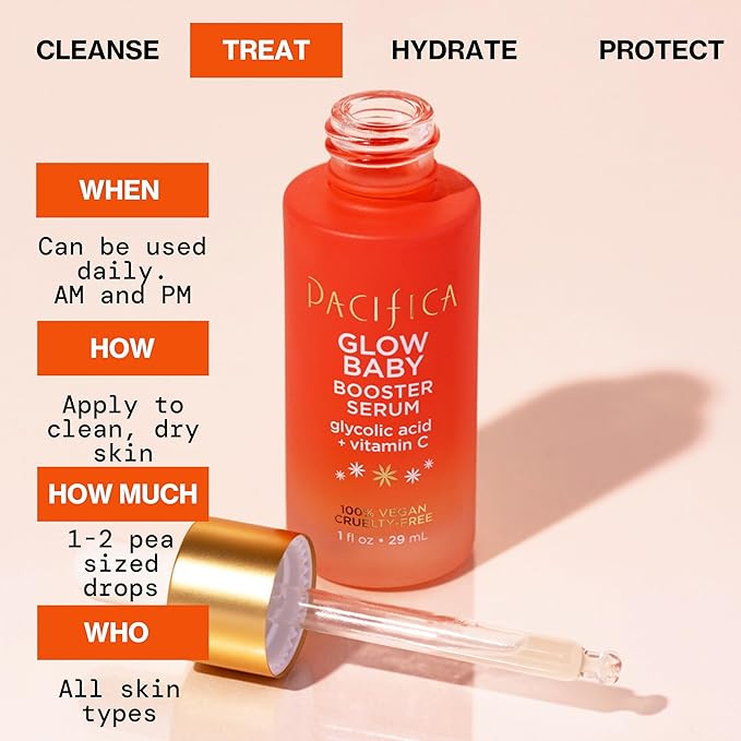 Pacifica Vitamin C Face Serum - Glow Baby Booster Facial Serum 2-PACk - Glycolic Acid - Dark Spot Corrector Anti Aging Brightening - Dermatologist Tested, Fragrance Free Clean Skin Care