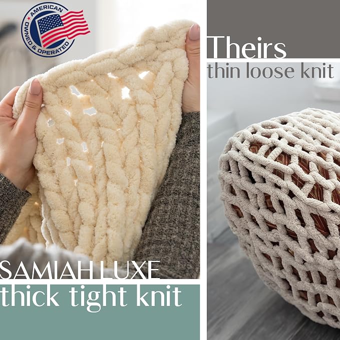 SAMIAH LUXE Chunky Knit Throw Blanket 50x70, Sandstone Brown Chenille Throw Blanket for Couch Bed Sofa, Soft Fluffy Cable Knit Blanket, Oeko-TEX Certified, Machine Washable