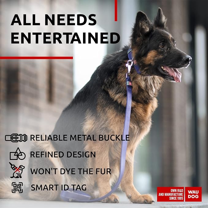 WAUDOG Long Lasting Leather Dog Collar for Large Dogs, Medium & Small Dogs - Adjustable Classic Puppy Collars for Large Breed Dogs - Boy & Girl Dog Collars with Durable Buckle, D-Ring & QR Dog Tag