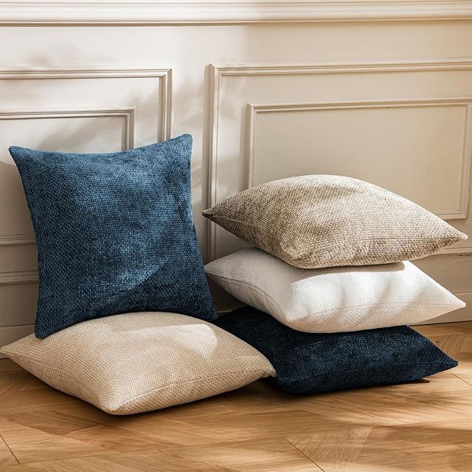 a moment Ocean Blue Chenille Throw Pillow Covers 22x22 Inch Pack of 2 Modern Decorative Throw Pillow Covers Farmhouse Cross Covers Home Decor for Sofa Bedroom Living Room