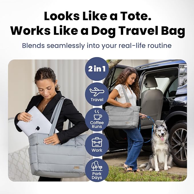 Rubyloo Puffer Dog Travel Bag for Dog Moms, Diaper Bag with Travel Bowls