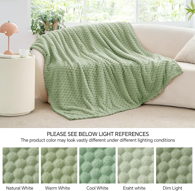 BEDELITE Sage Green Throw Blanket for Couch, Soft Gifts for Women, 50 * 60 | 3D Jacquard Decorative Fleece Blanket, Super Soft Plush Throws, Cute Birthday Gift for Women & Men, Suitable for All Seasons