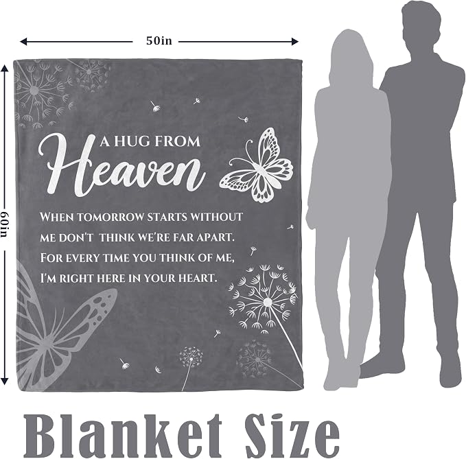 Memorial Gift Blanket, Sympathy Gifts for Loss of Loved One, Hugs from Heaven Blanket, Bereavement Gift Idea, Memorial Gifts for Loss of Mother/Father/Pet Throw Blanket 60" X 50"Grey