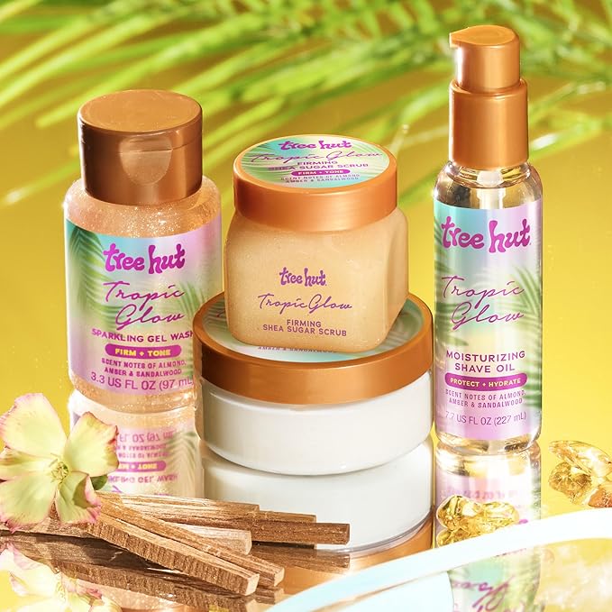 Tree Hut Mini Tropic Glow Everything Shower Gift Set, Mothers Day Gifts, Exfoliating Sugar Scrub, Foaming Gel Wash & Whipped Body Butter, Hydrating Self-Care Kit for Soft, Glowing Skin