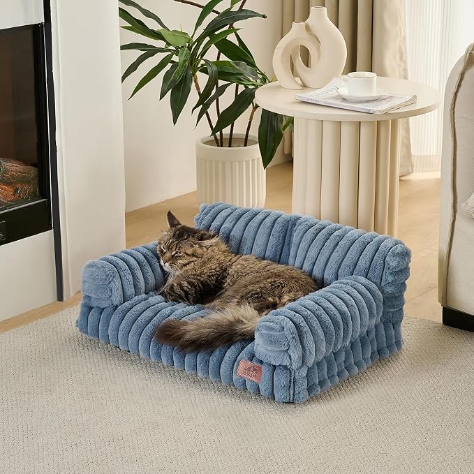 Hollypet Small Dog Large Cat Bed Puppy Couch Beds for Pets up to 25 lbs | Fluffy Dog Cat Couch Plush Soft Warming Pets Beds with Machine Washable Cover and Non-Slip Bottom