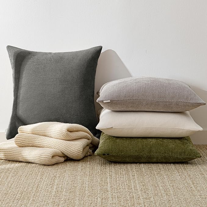 a moment Pack of 2 Decorative Chenille Throw Pillow Covers with Twill Cushion Covers for Sofa Living Room Couch Bed 22x22 Inch Dark Gray
