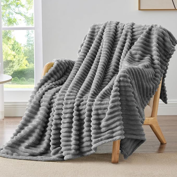BEDELITE Striped Fleece Throw Blanket, Crey, 50"x60" | 300GSM Microfiber Fleece, Soft Cozy, Lightweight Warm, Machine Washable, Room Decor, Gifts for Women Girls, for Couch Sofa