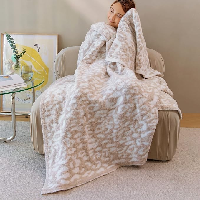 MH MYLUNE HOME Ultra Soft Leopard Throw Blanket Plush, Khaki, 50"x60" | Reversible Cheetah Print Blanket, Comfy Fluffy Fuzzy Plush Blanket Throws for Couch Bed, Cozy Blankets for Women Gift