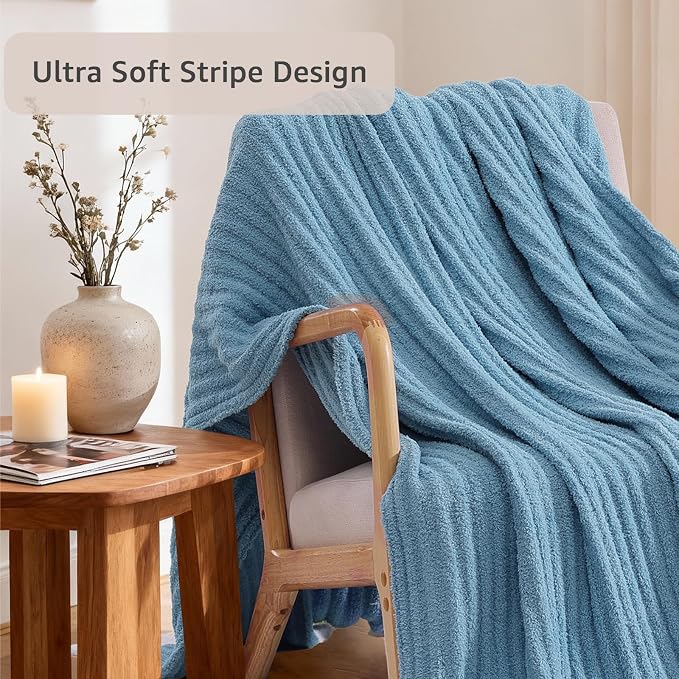 Soft Throw Blanket for Couch-Cozy Reversible Knitted Blankets | Lightweight Warm Fluffy Decor for Women, Mom, Her & Girls, Sofa, Chair, Bed, 50x60in, Blue