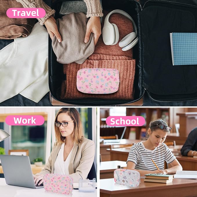 Period Bag for Teen Girls, Lightweight Sanitary Napkin Storage Bag Tampon Holder for Purse Menstrual Pad Pouches First Period Gift (Flowers)
