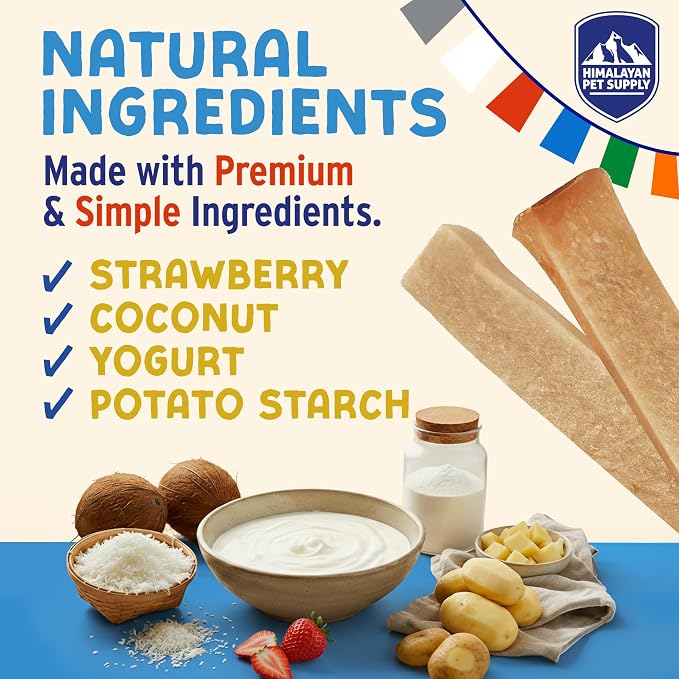 Himalayan Dog Chew Yogurt Sticks, Probiotic Dog Treats, Strawberry 5 Treats | Dog Chews With Prebiotics, Probiotics & Protein, Digestive Support, Lactose & Gluten Free, Natural Dog Treats for All Breeds