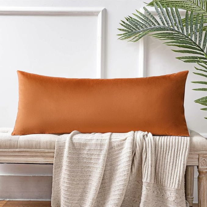 Artscope Luxury Velvet Lumbar Pillow Cover Super Soft Decorative Rectangle Throw Pillow Covers Case Cushion Covers for Sofa Couch Bedroom Car Decor 14x36 Inch Orange