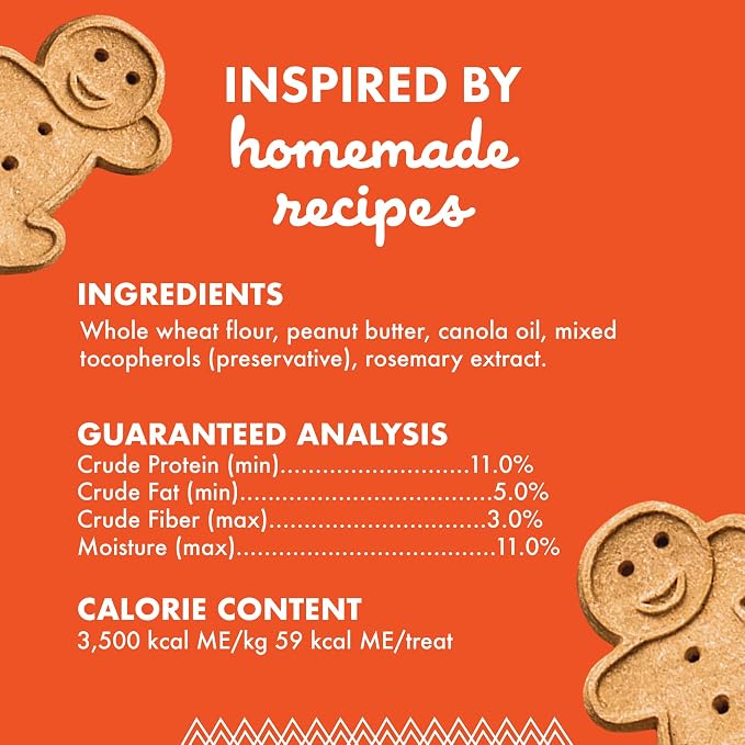 Buddy Biscuits Crunchy Dog Treats, Peanut Butter, 2lbs. Bag | Made with Simple Ingredients, Free of Corn, Soy, And Artificial Flavors, Oven Baked in the USA, Gingerkid Shape
